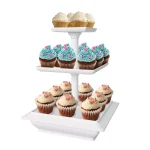 Chef Buddy 3-Tier Collapsible Dessert Stand, Square White Serving Tray Set with Self-Storing Base thumbnail 1