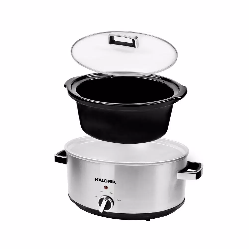 KALORIK 6.5 Qt. Stainless Steel Slow Cooker with Removable Stoneware and Glass Lid