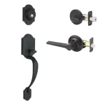 Copper Creek Craftsman Black Front Door Handleset with Contemporary Zane Lever Trim thumbnail 1