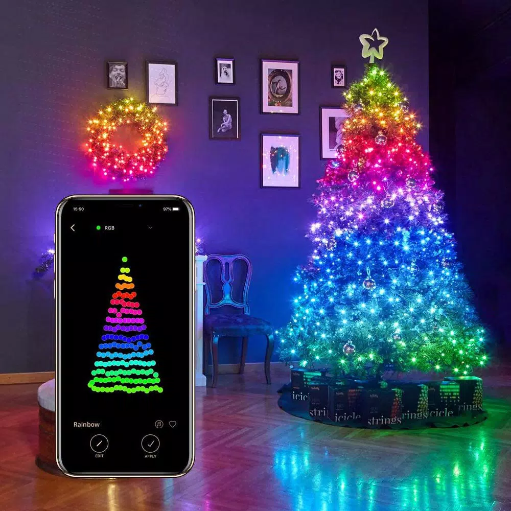 Unbranded Twinkly 100 LED Multi-Color Smart String Lights, Bluetooth & Wi-Fi Controlled, 8.2 ft