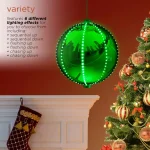Alpine Corporation 13 in. Green Hanging Christmas Ball Ornament with 240 Chasing LED Lights thumbnail 6