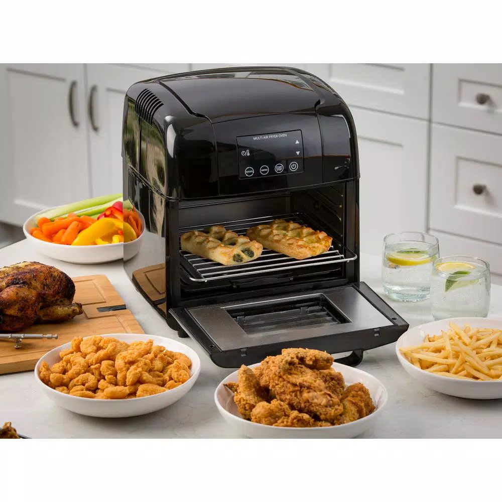 Modernhome 10 Qt. Digital Air Fryer Oven with Rotisserie, Multiple Racks, and Recipe Book - Black