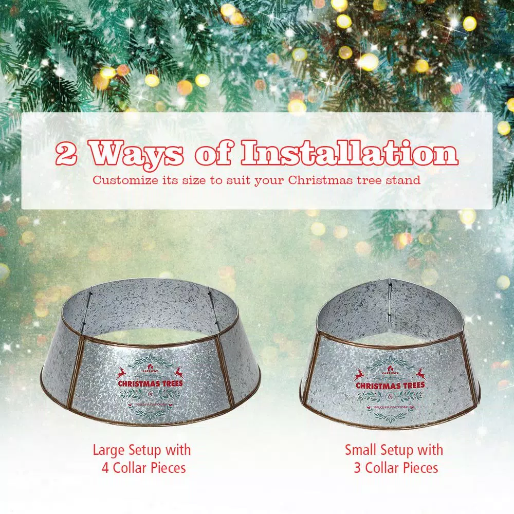 Costway 23.5 in. Silver Galvanized Metal Christmas Tree Collar