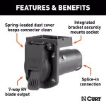 CURT 7-Way Round RV Blade Connector Socket with Integrated Bracket, Vehicle Side thumbnail 3