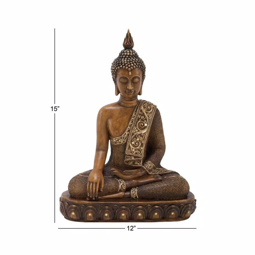 LITTON LANE Polystone Sitting Buddha Sculpture with Mirrored Accents and Bronze Finish