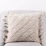 Glitzhome 18x18 Ivory Hollow-Carved Handmade Cotton Rope Pillow Cover with Tassels thumbnail 1