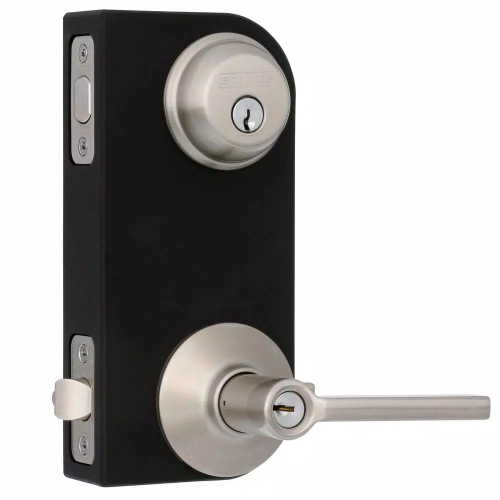 Schlage Latitude Entry Door Lever and Single Cylinder Deadbolt Combo Pack, Satin Nickel