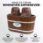 Nostalgia ICMW200DBL 4 Qt. Electric Double Flavor Ice Cream Maker, Brown Wood Grain thumbnail 4