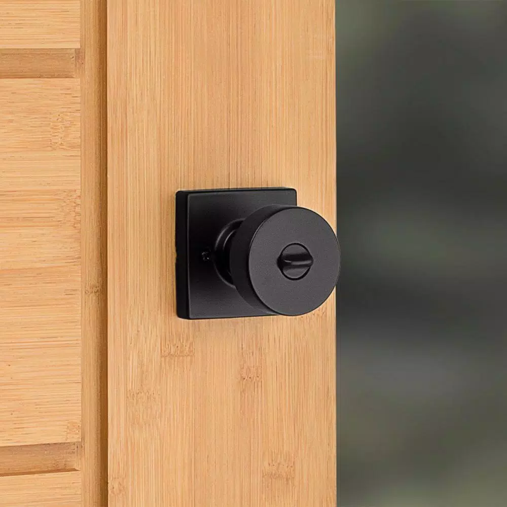 Kwikset Pismo Square Matte Black Keyed Entry Door Knob with SmartKey Security