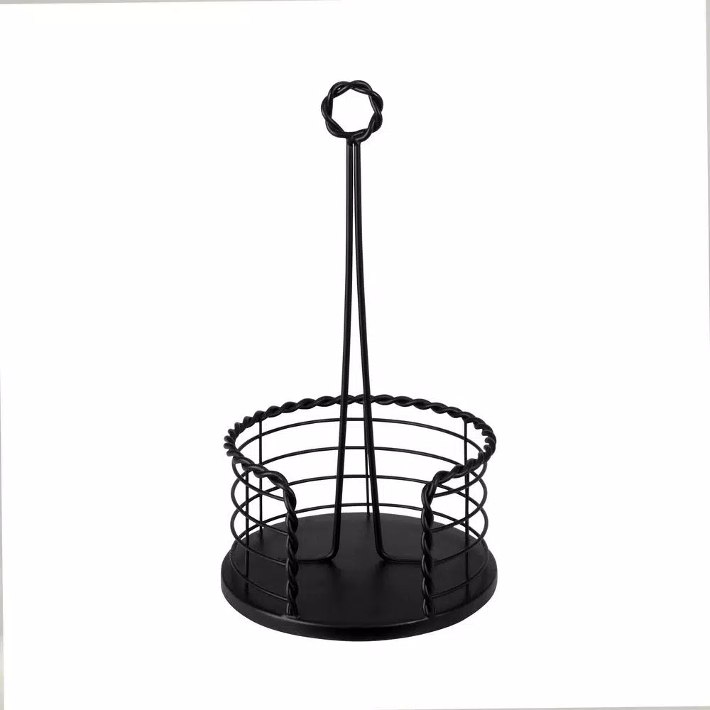 Spectrum Everly Braided Steel Paper Towel Holder, Black Farmhouse Kitchen Decor