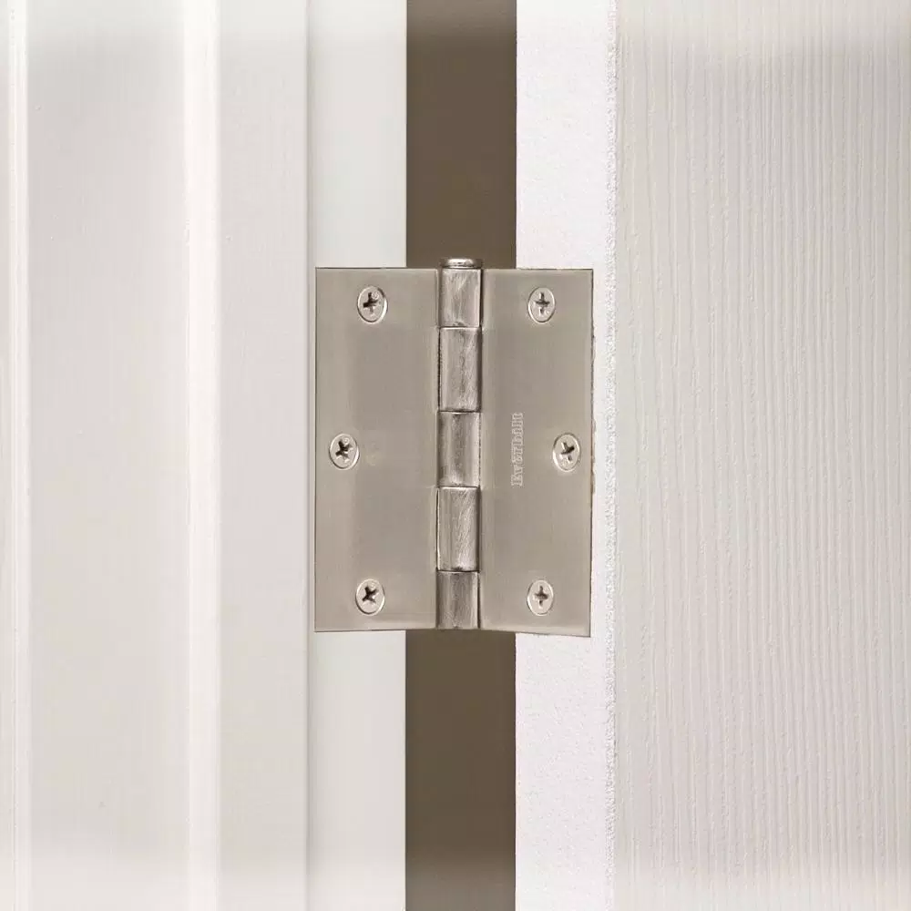 Everbilt 3-1/2 in. Square Corner Door Hinge, Satin Nickel, 24-Pack