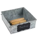 Benzara Galvanized Steel Napkin Holder with Wooden Handles, Rustic Gray Tabletop Decor thumbnail 2