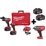 Milwaukee M18 FUEL 18V Brushless Cordless Hammer Drill, Impact Driver, and Impact Wrench Kit with 4 Batteries thumbnail 1