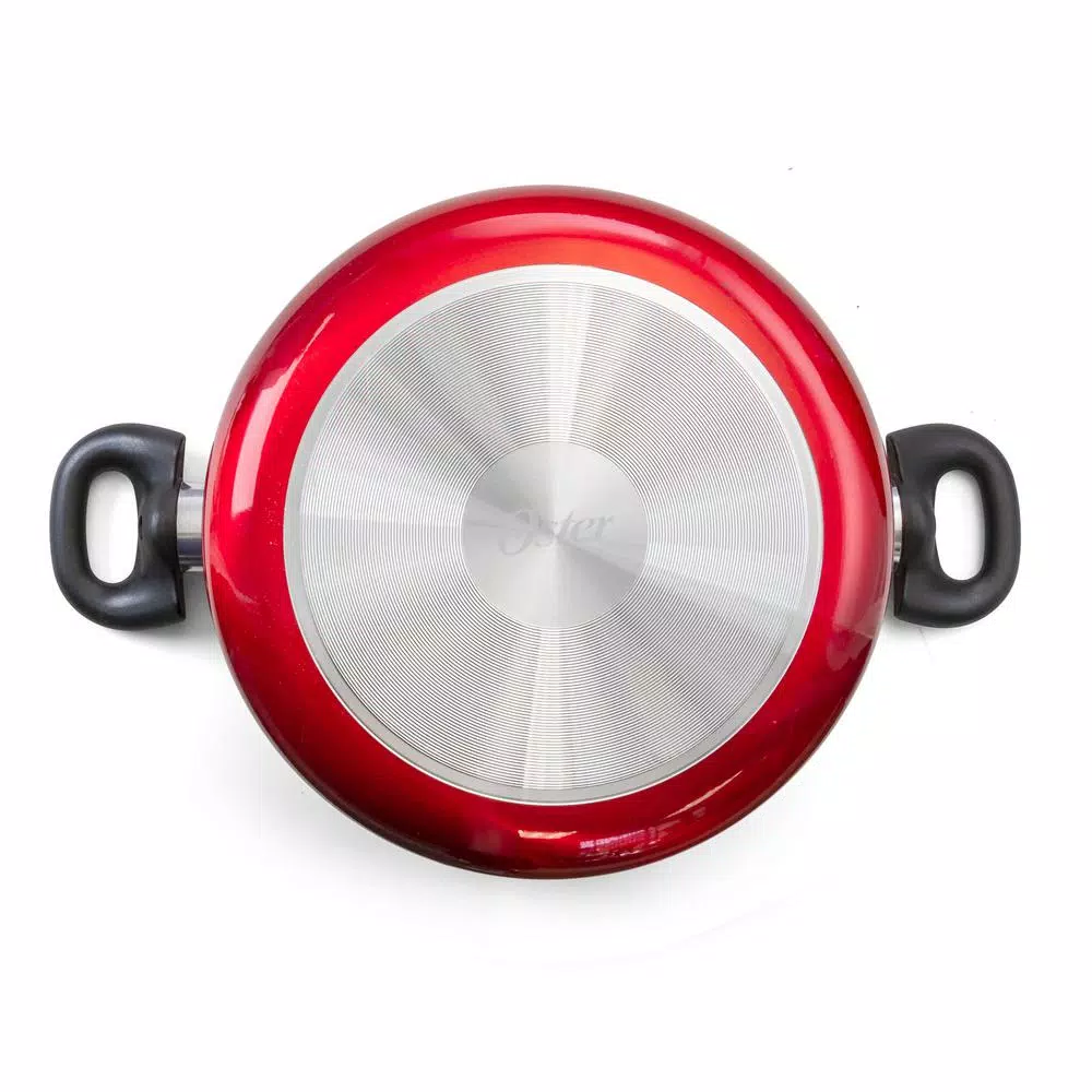 Oster Gibson Oster Merrion 6 Qt. Nonstick Aluminum Round Dutch Oven with Glass Lid, Red