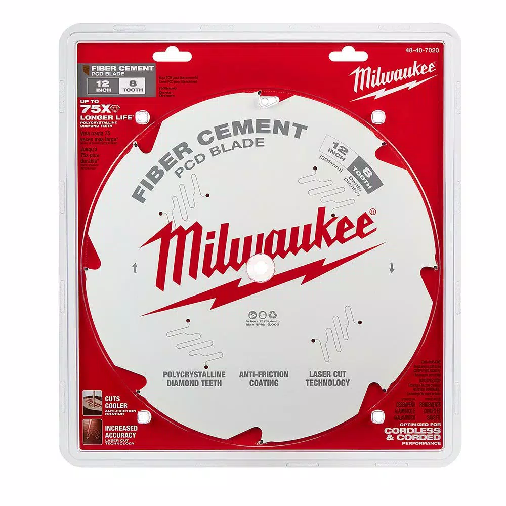 Milwaukee 12 in. 8-Tooth Polycrystalline Diamond (PCD) Tipped Fiber Cement Circular Saw Blade