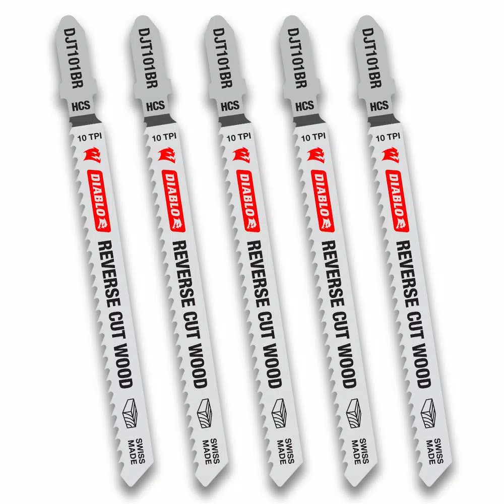 Diablo 4 in. x 10 TPI High Carbon Steel Reverse Cut Wood Jigsaw Blades, T-Shank (5-Pack)