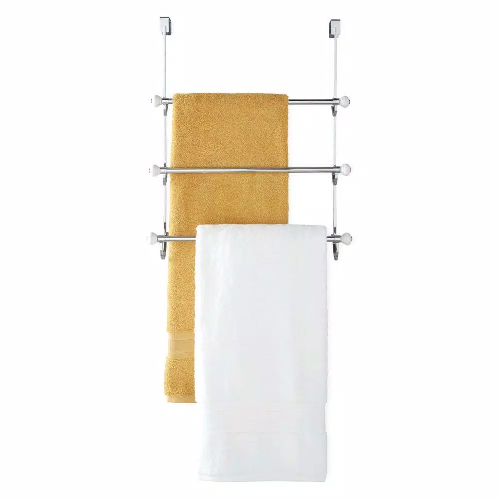 interDesign York Over Shower Door Towel Rack, 3-Bar Stainless Steel Organizer in White and Chrome