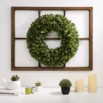 Glitzhome 18 in. Boxwood Wreath with 28 in. Wooden Window Frame Decor thumbnail 7