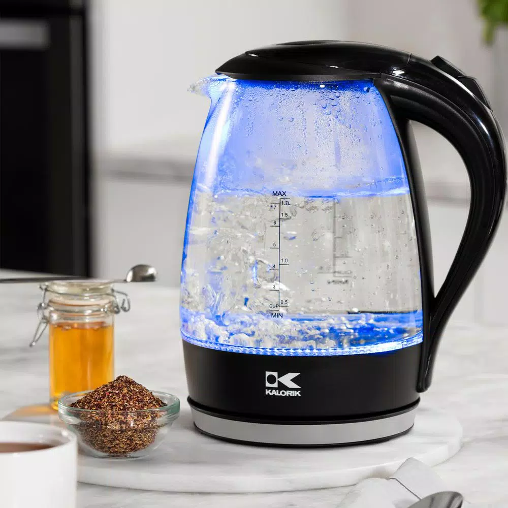 Kalorik 7-Cup Black Stainless Steel Cordless Electric Kettle with Auto Shut-Off