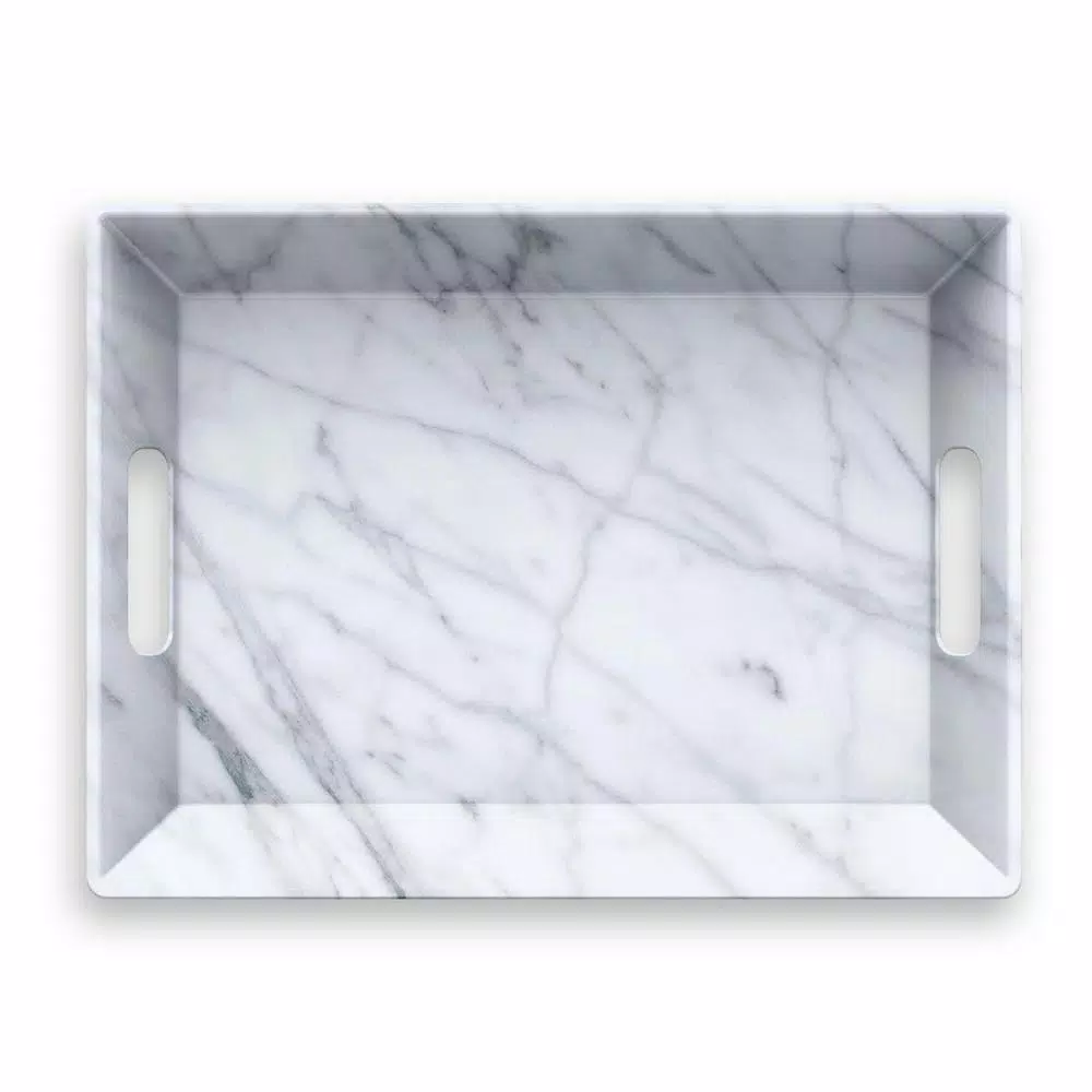 Unbranded Carrara Handle Melamine Serving Tray, White Rectangle Platter