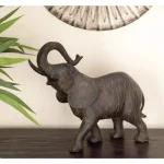 LITTON LANE 10 x 12 in. Decorative Elephant Sculpture - Cracked Dark Brown Clay Finish Polystone Statuary thumbnail 1