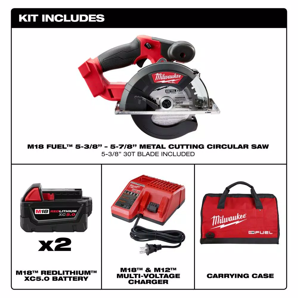 Milwaukee M18 FUEL 5-3/8 in. Metal Circular Saw Kit w/ Two 5.0 Ah Batteries & Charger