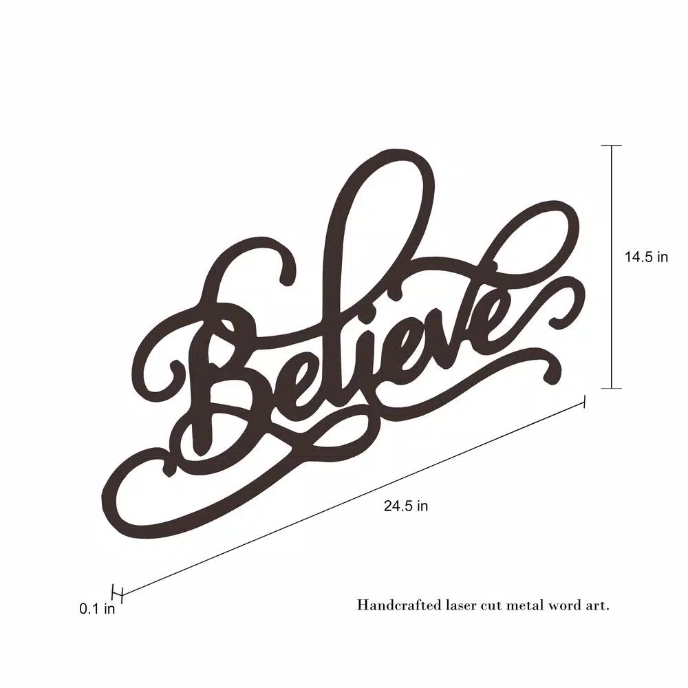 Lavish Home "Believe" Metal Cutout Wall Decor - Distressed Dark Brown Rustic Sign