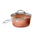 Gotham Steel Hammered Copper 2.5 qt. Aluminum Non-Stick Stock Pot with Glass Lid thumbnail 1