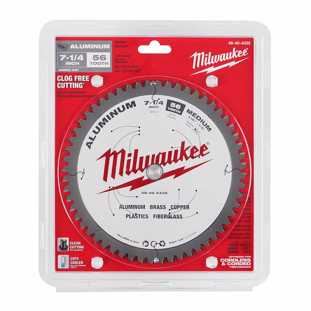 Milwaukee 7-1/4 in. 56T Carbide Aluminum and Metal Cutting Circular Saw Blade