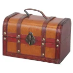 Vintiquewise Rustic Wood and Faux Leather Decorative Treasure Box - Brown thumbnail 1