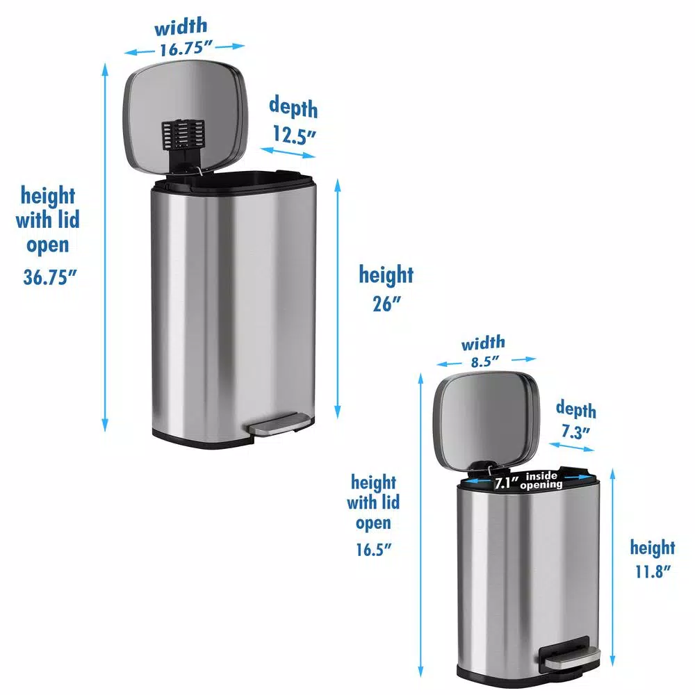 iTouchless SoftStep Stainless Steel Step Trash Can Combo Set, 13.2 Gal. & 1.32 Gal.