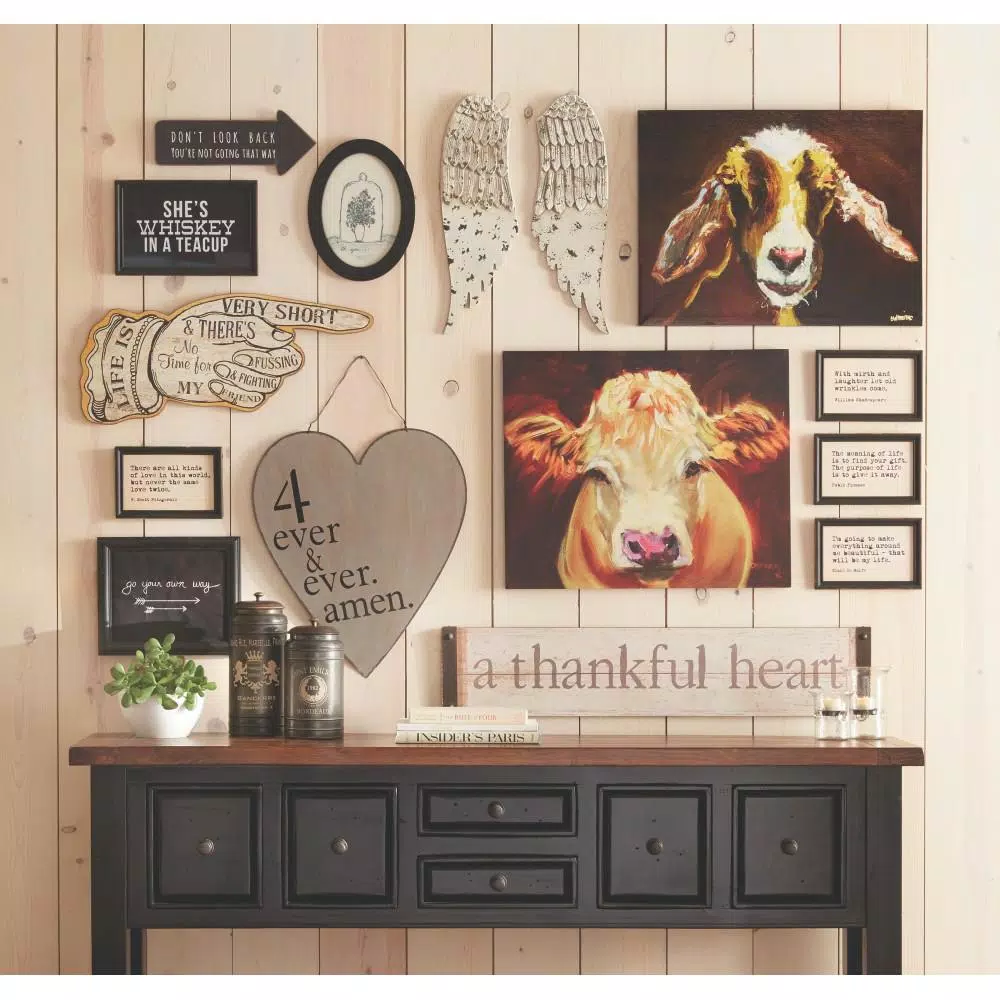 3R Studios Life is Short Hand Shaped Wood Sign Wall Art - Distressed Ivory & Black