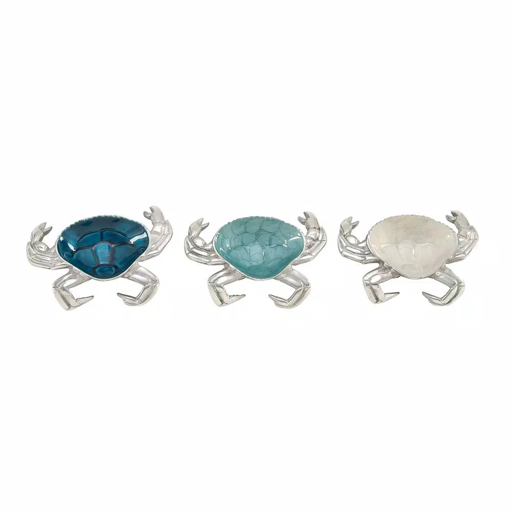 LITTON LANE Coastal Living 8-Inch Aluminum Crab-Shaped Decorative Trays, Set of 3