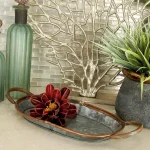 LITTON LANE Farmhouse Hammered Gray Galvanized Iron and Copper Oval Decorative Trays, Set of 3 thumbnail 1