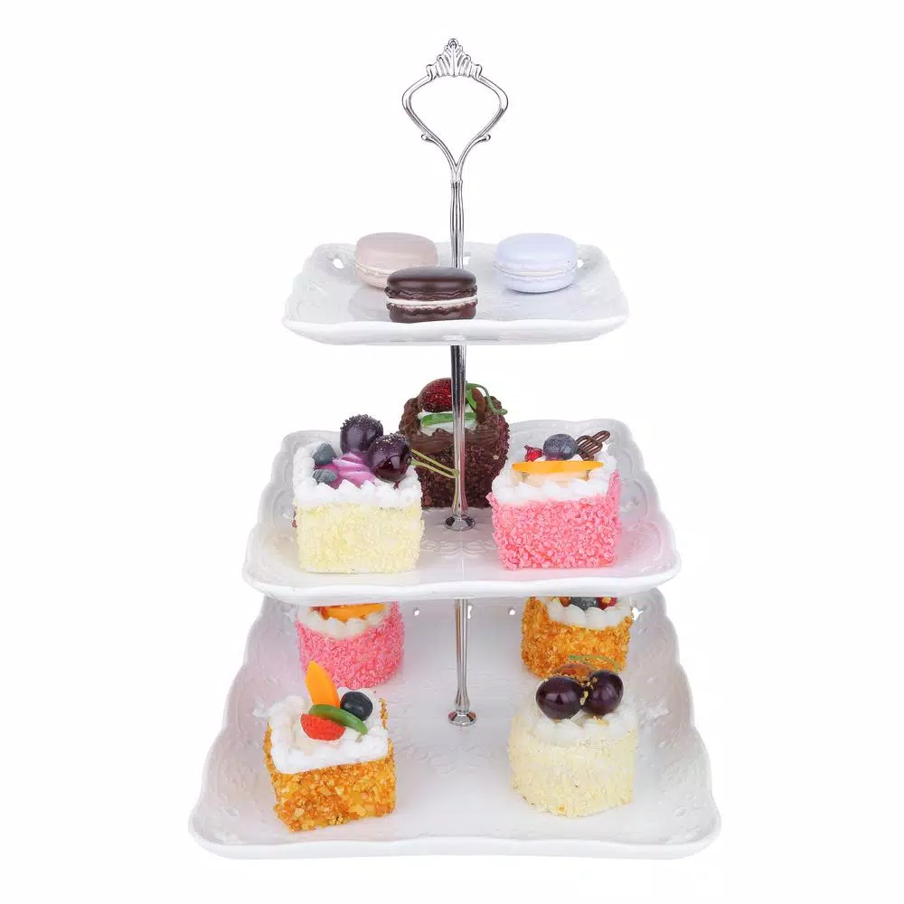 MALACASA 3-Tiered White Porcelain Square Cupcake Tower Stand - Elegant Dessert Serving Tray