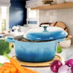 MegaChef 5 Qt. Round Enameled Cast Iron Casserole Dish with Lid, Blue thumbnail 6