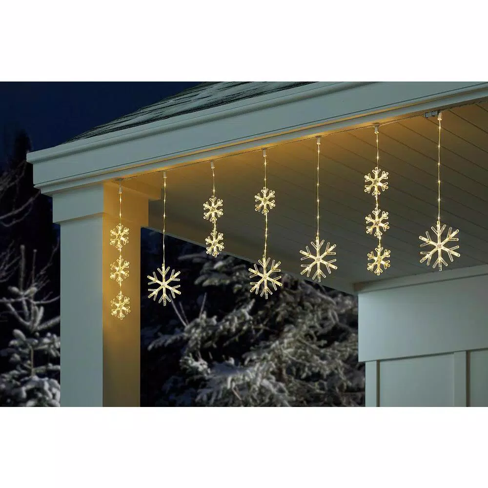 Home Accents Holiday 64 in. Snowflake Icicle Lights, 150 Warm White Micro Dot LED