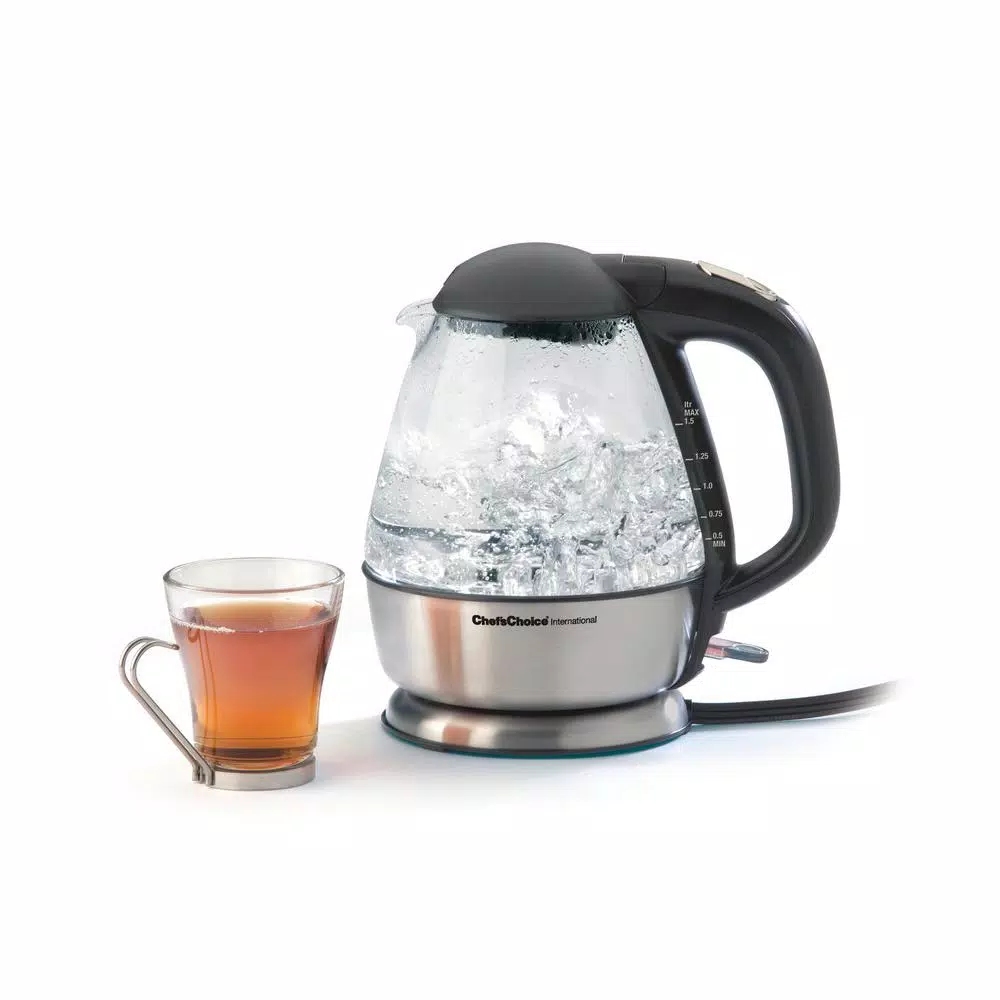 Chef'sChoice 7-Cup Cordless Stainless Steel and Glass Electric Kettle, 1500W, Automatic Shut-off