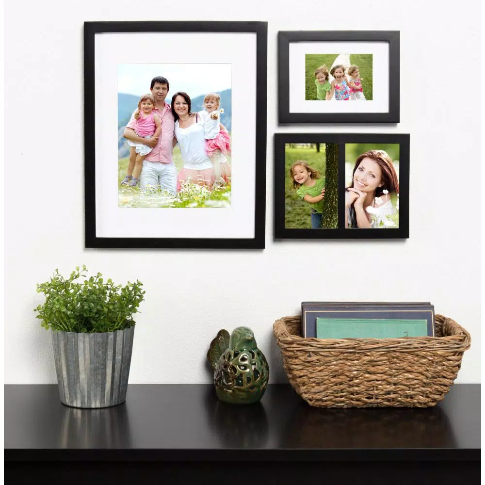 DesignOvation Gallery Wood Picture Frame Set, Black Satin Finish, Set of 4