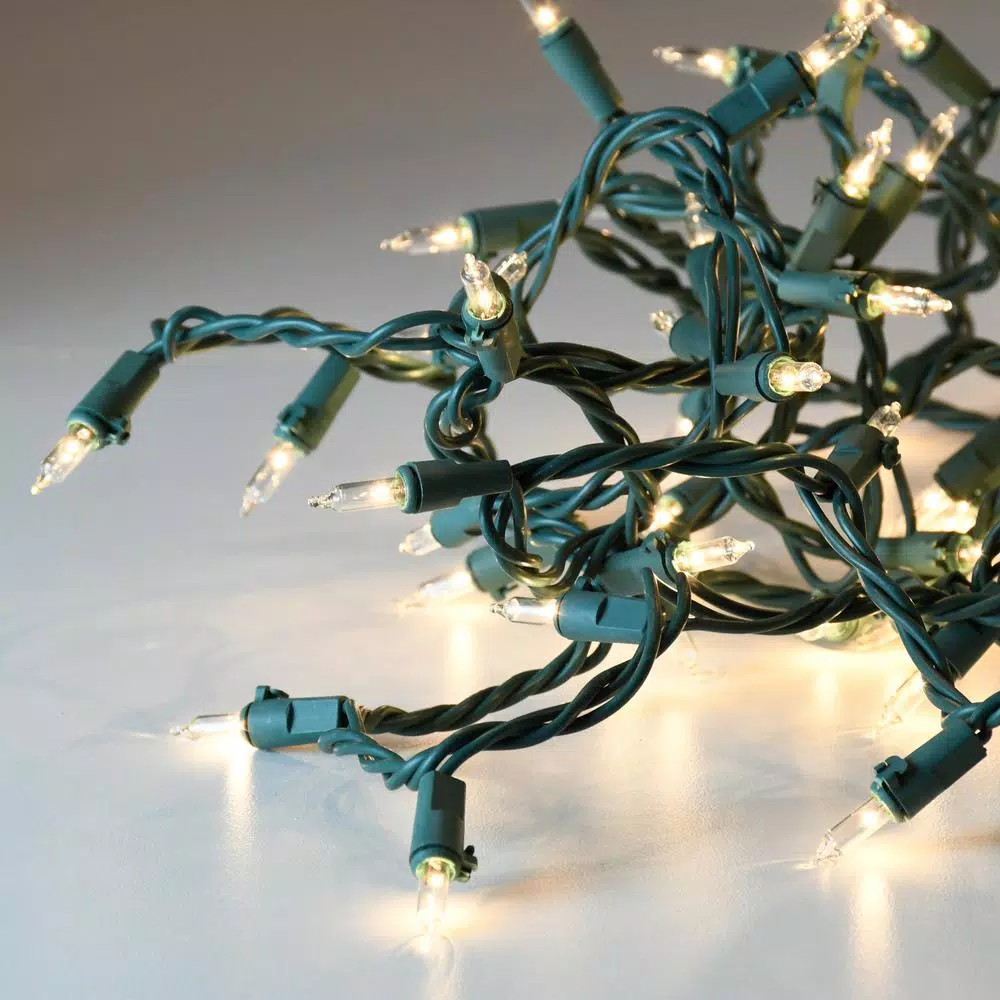 LUMABASE 200-Light Clear Mini String Lights, Warm White Incandescent, Green Wire, Indoor/Outdoor