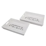 Stonebriar Collection Stonebriar Rustic Worn White Wooden Serving Tray Set of 2 - Happiness is Homemade thumbnail 1