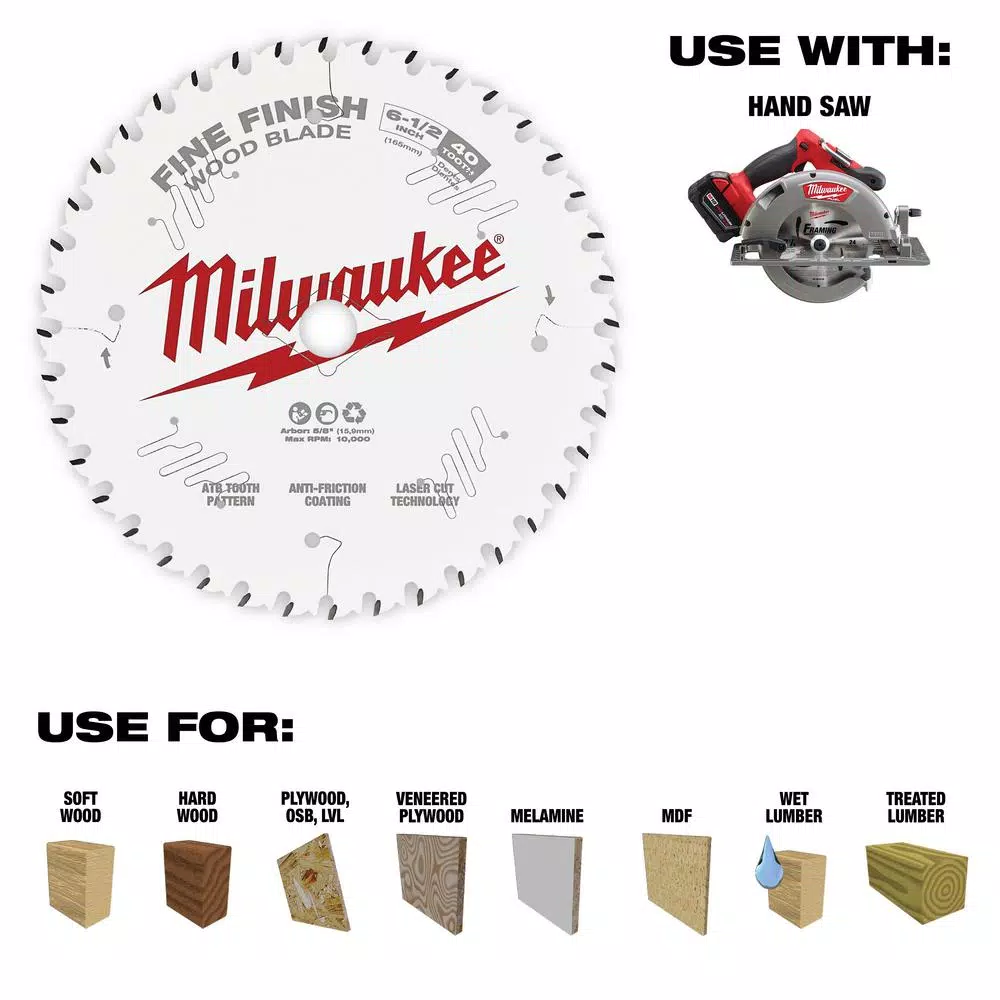 Milwaukee 6-1/2 in. 40-Tooth Fine Finish Circular Saw Blade