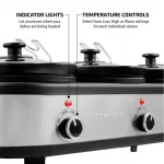 OVENTE 3-Station Slow Cooker and Buffet Server, 4.5 Qt. Silver Stainless Steel thumbnail 2