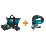 Makita 18V LXT Lithium-Ion Battery & Rapid Optimum Charger Starter Pack with Bonus Cordless Jig Saw thumbnail 1