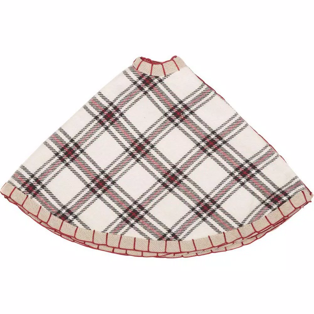 VHC Brands Amory 21 in. Ivory White Plaid Cotton Christmas Tree Skirt