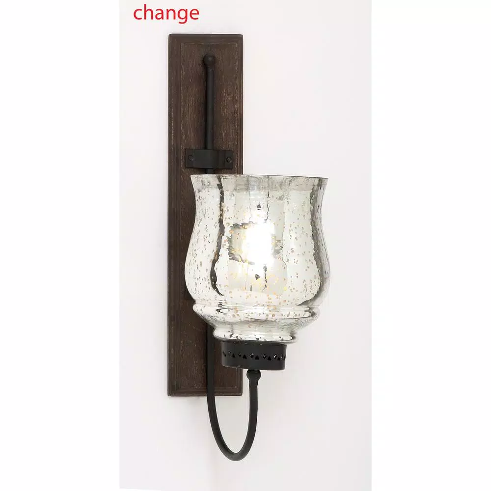 LITTON LANE 21 in. New Traditional Silver Flared Top Hurricane Candle Sconce with Walnut Frame