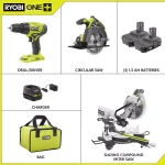 RYOBI 10 in. Sliding Compound Miter Saw, 18V Drill/Driver, and Circular Saw Combo Kit thumbnail 2