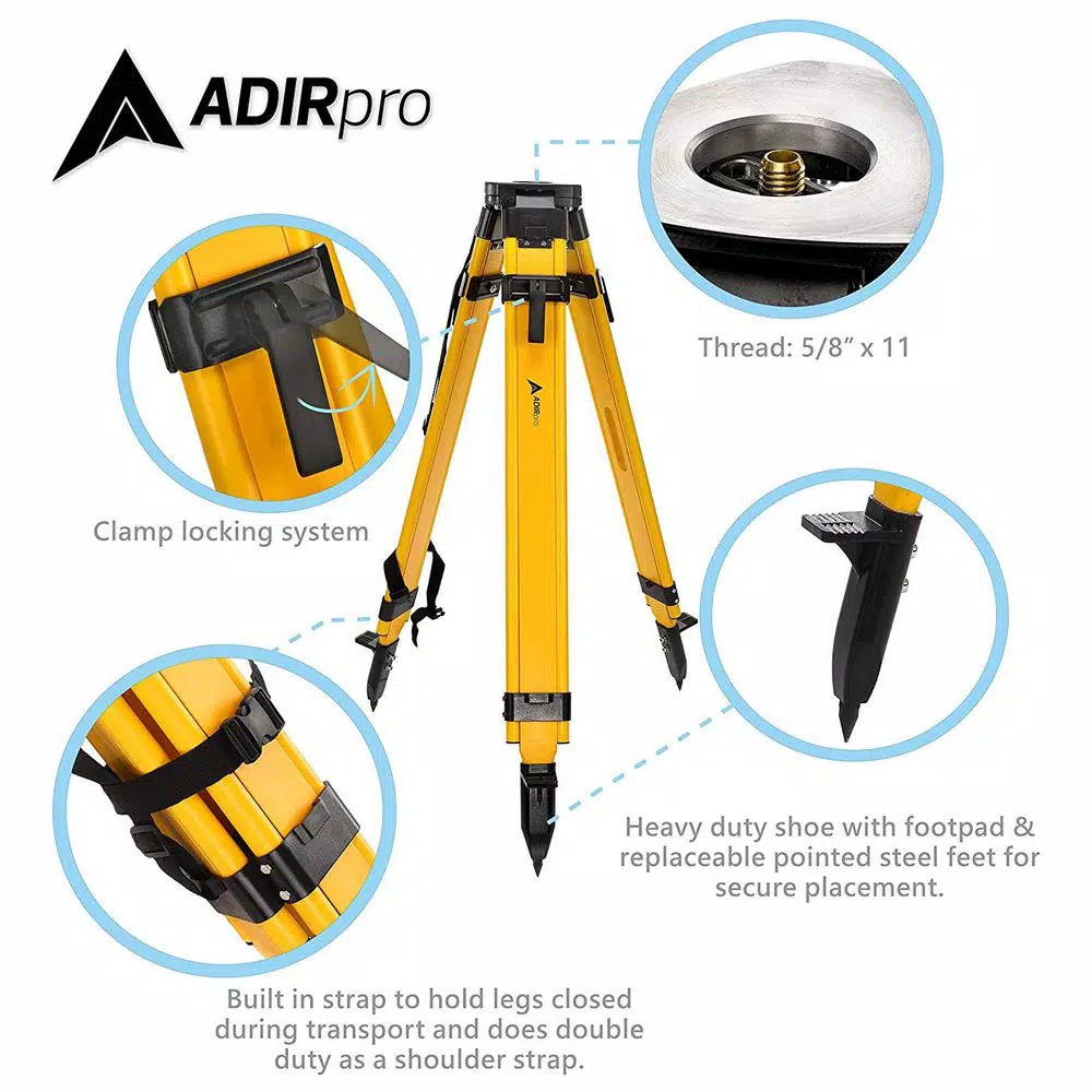 AdirPro Heavy Duty Wood and Fiberglass Quick Clamp Construction Tripod