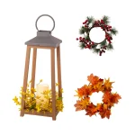 Glitzhome 19.29 in. Wooden and Metal LED Pillar Lantern with 3 Changeable Candle Rings thumbnail 1