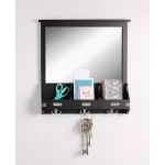 Kate and Laurel Stallard Black Multi-Function Wall Mirror Memo Board with Hooks and Pockets thumbnail 1